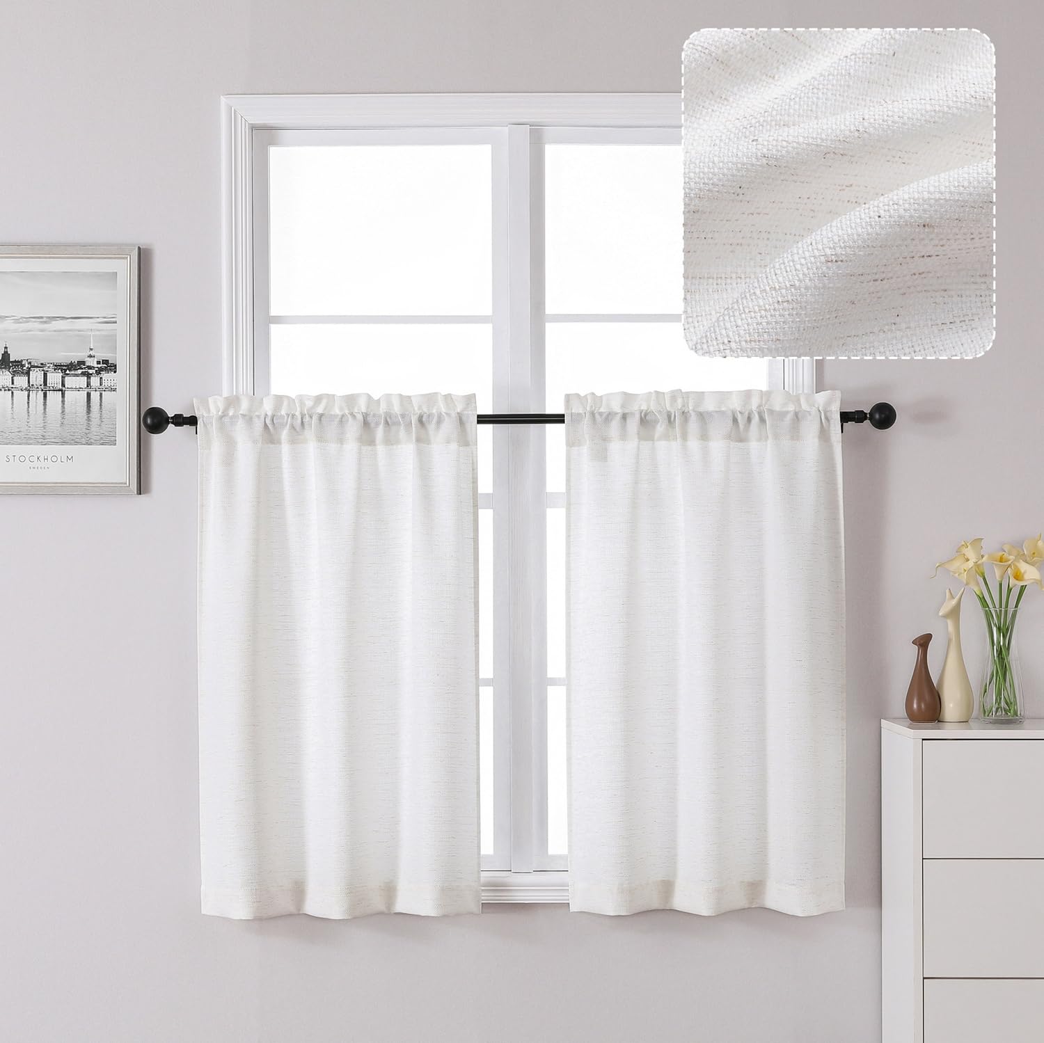 Photo 1 of Chyhomenyc Linen Blend Tier Curtains Natural 30" L (2 Panels)
