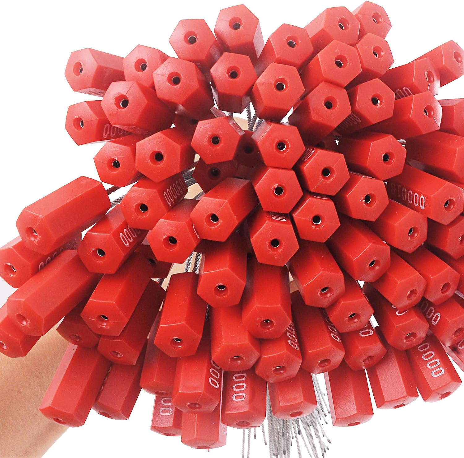 100 Pcs Security Cable Seals, 12-Inch Steel Wire with Red ABS Hex Lock, Tamper-Proof Numbered Tags for Truck, Container, Shipping & Logistics