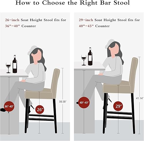 Miniatura 7 de Juego de 2 taburetes de bar de piel sintética de 26 pulgadas, modernas sillas de bar tapizadas de altura de barra, taburetes de bar con patas de