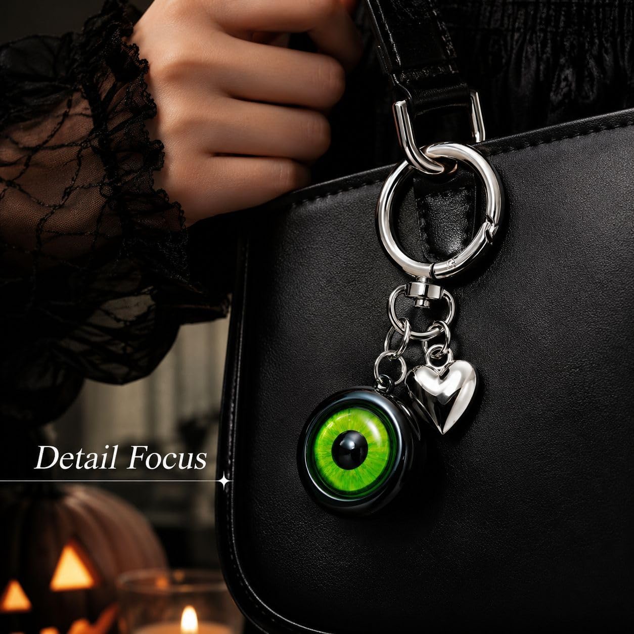 Glow in the Dark Eyeball Keychain Gothic Eye Bag Charm with Heart image 5