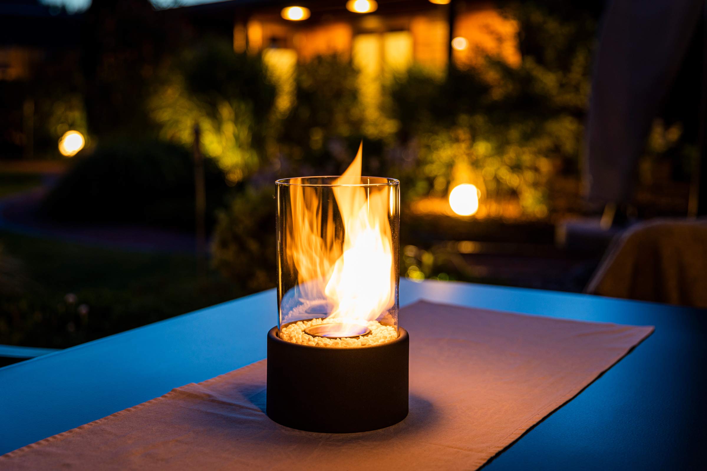 Elegant bioethanol table fireplace with ethanol tank, tank insert