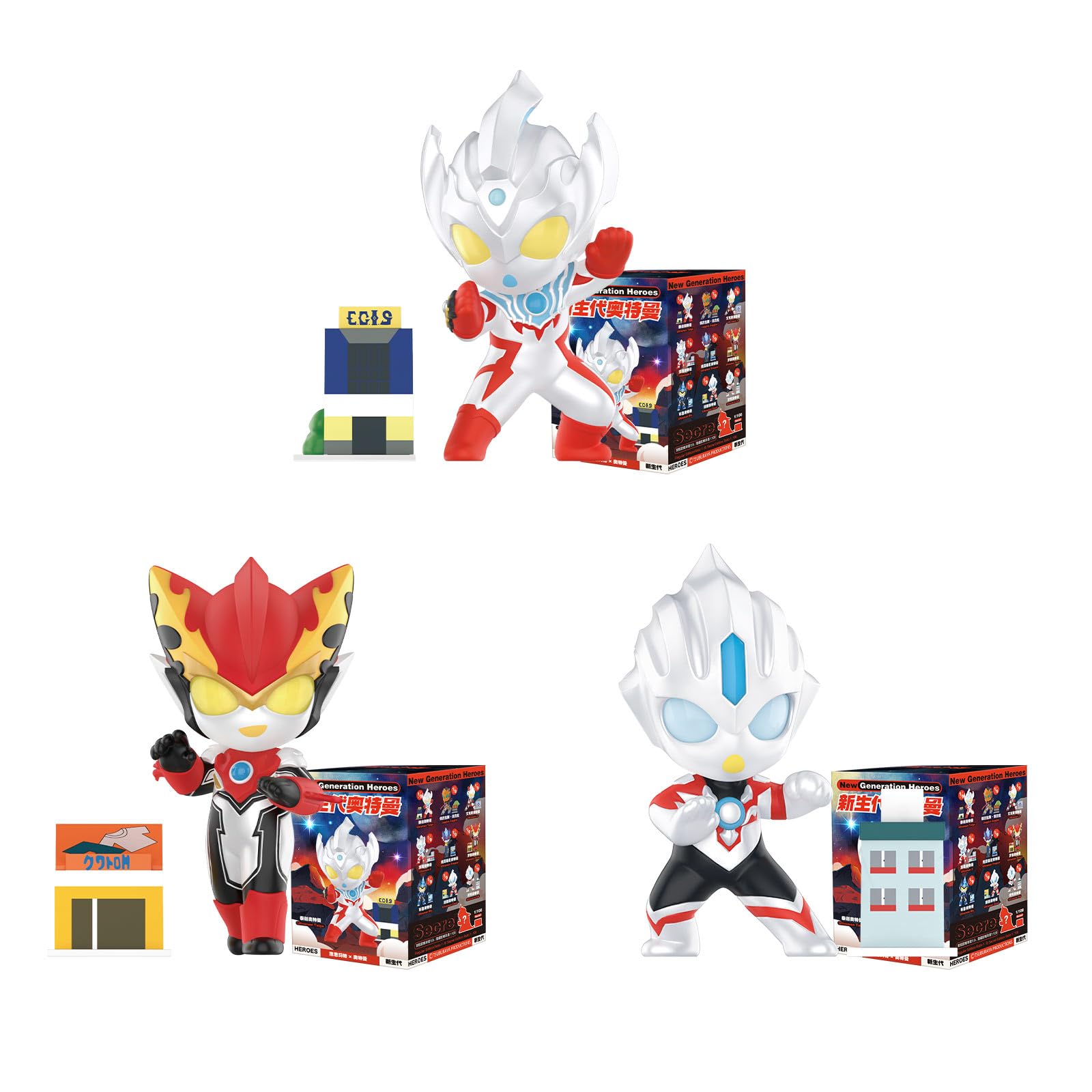 POP MARTUltraman - New Generation Heroes, Action Figure, 3/9 Set, Collection Toys, Random Box, Gift for Birthday Christmas Party Holiday, Home Decoration