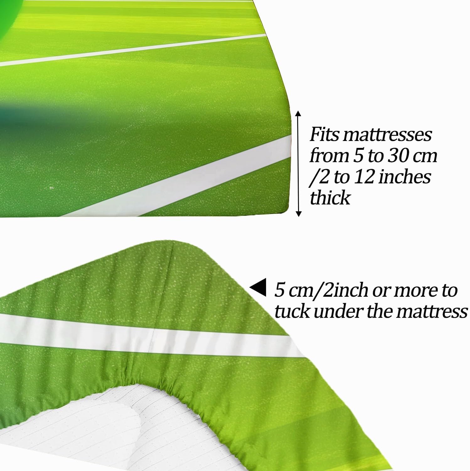 California King Fitted Sheet with Pillowcases Blue-Green, Stadium Tennis Lines Premium Double Microfiber Fitted Bottom Sheet, 16" Deep Pocket Non-Slip Bedding Design - Soft Shrinkage Fade Resistant