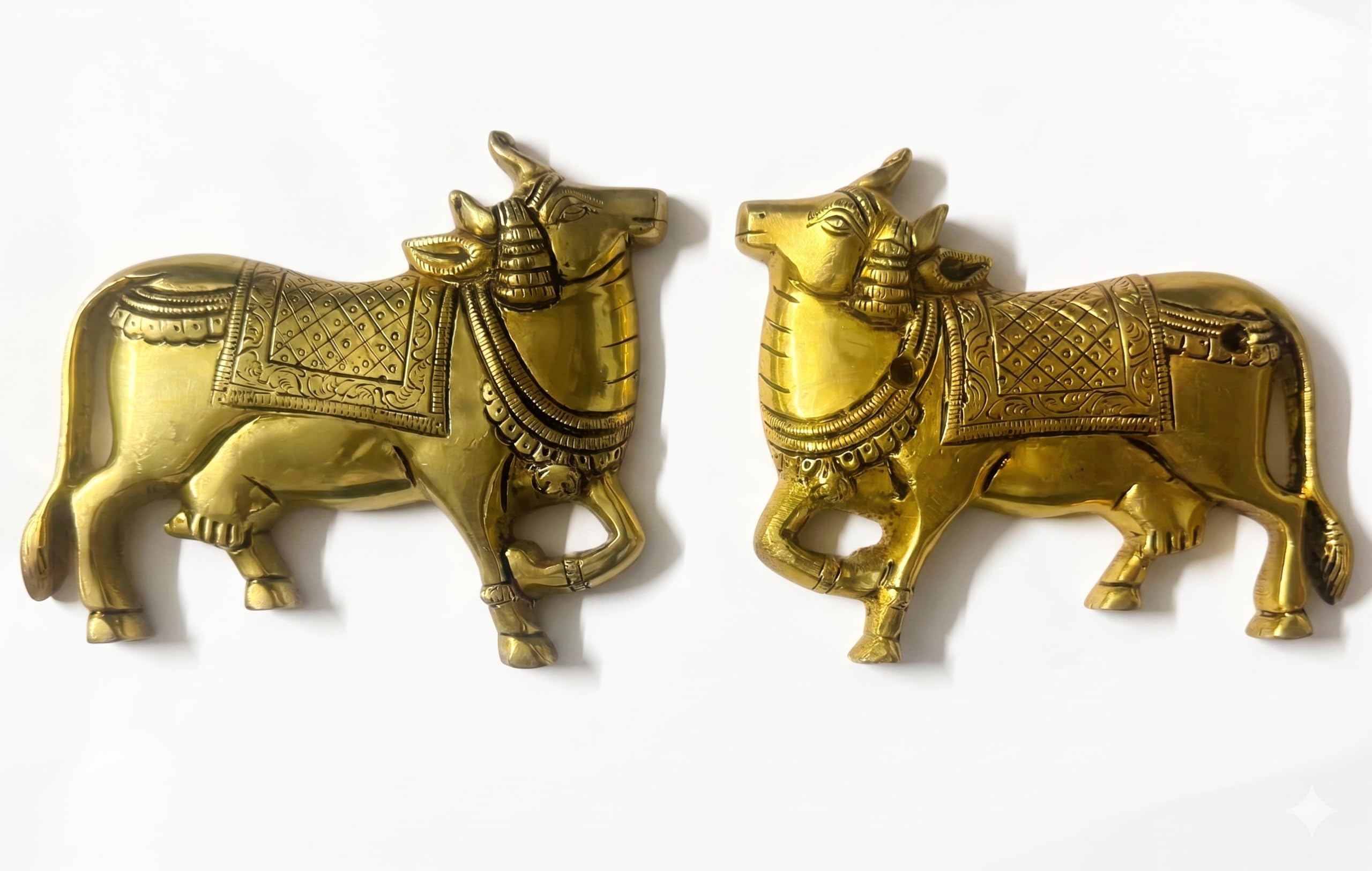 svarn studio Pure Brass Kamdhenu Cow Wall Hanging, Set of 2 | Antique Gold Finish, Handcrafted, Traditional Indian Style, 28 x 11 cm-image-17