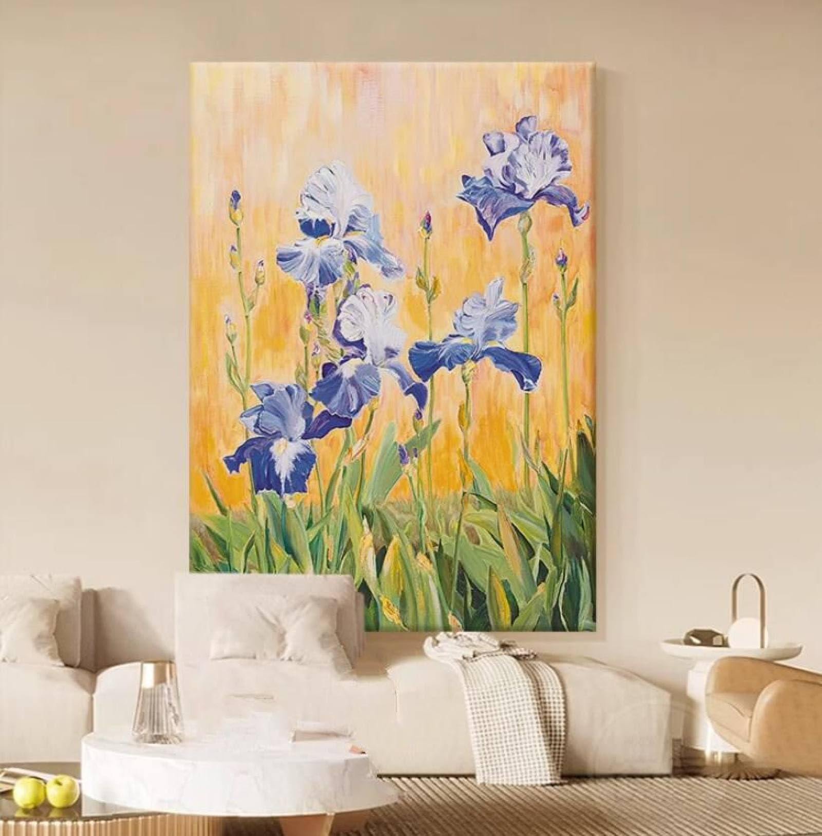 Peinture à l'huile faite main iris : de la poésie texturée abstraite pour votre décoration