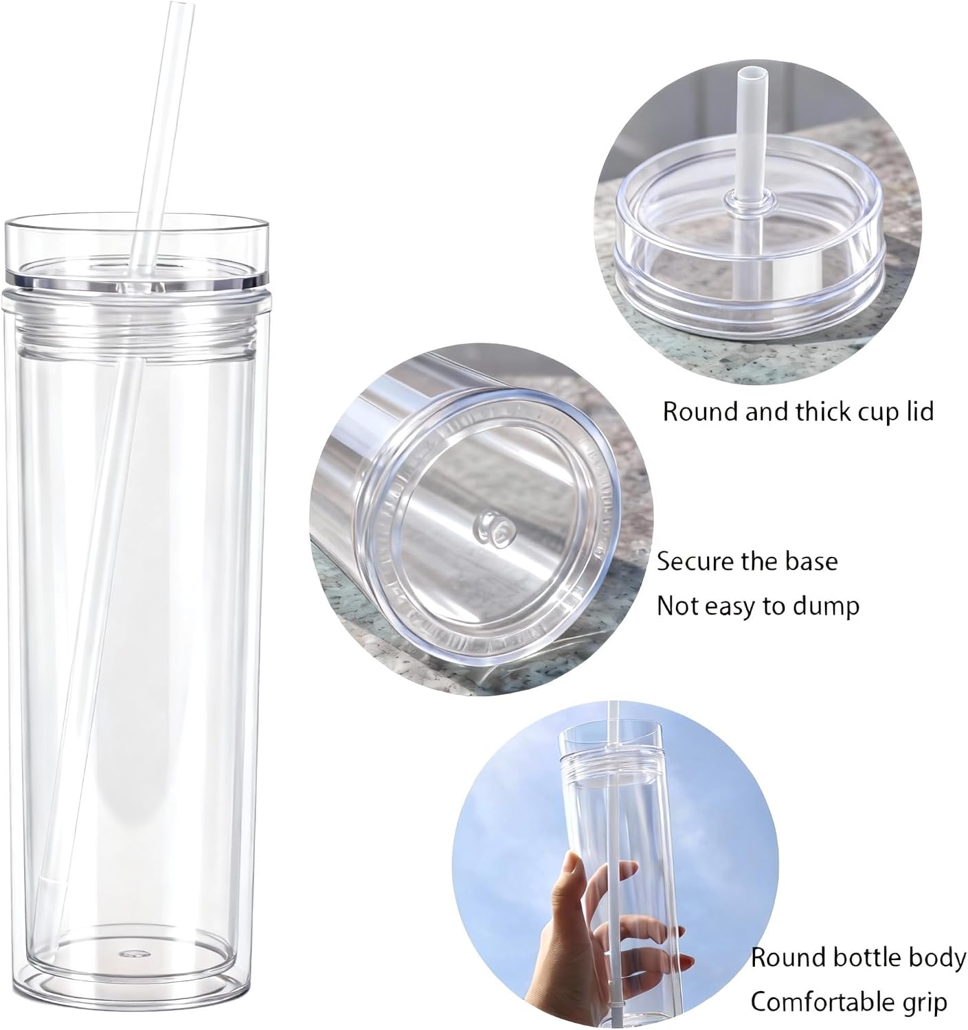 Tumblers with Lid and Straw, 17oz Reusable Plastic Cups for Iced Coffee, Travel Mugs, Double Wall Party Cups, Durable Acrylic Design, 6 Pack (6, Transparently) image 5