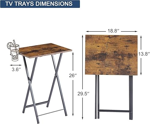 Miniatura 3 de VECELO Bandeja de TV para comer, juego de 2, mesa portátil para cenamerienda con portavasos para sofá, sala de estar y espacio pequeño, color marrón