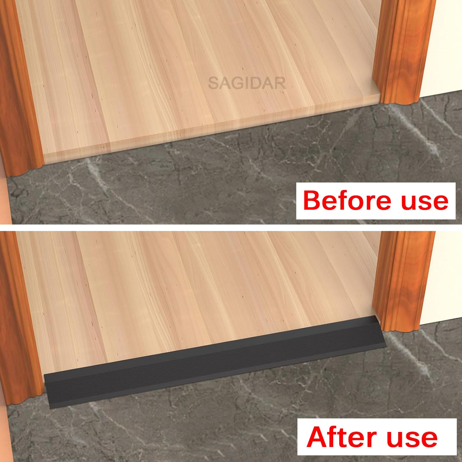 SAGIDAR Barre De Seuil Baguette Recouvrement, Profil Rail De Transition Plate en Aluminium, Bande Transition pour Sol Irrégulier/Bords Tapis, Rampe D'entrée Antidérapantes, pour D'entrée/Balcon