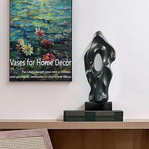Miniatura 2 de Jarrones negros para decoración del hogar, jarrón negro alto y abstracto moderno para decoración del hogar, decoración negra para mesa de sala de