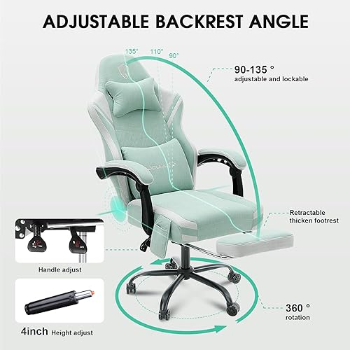 Miniatura 7 de Silla para videojuegos, silla de computadora de tela Tech con masaje, silla de oficina con cojín ensanchado de resorte, silla ergonómica de respaldo