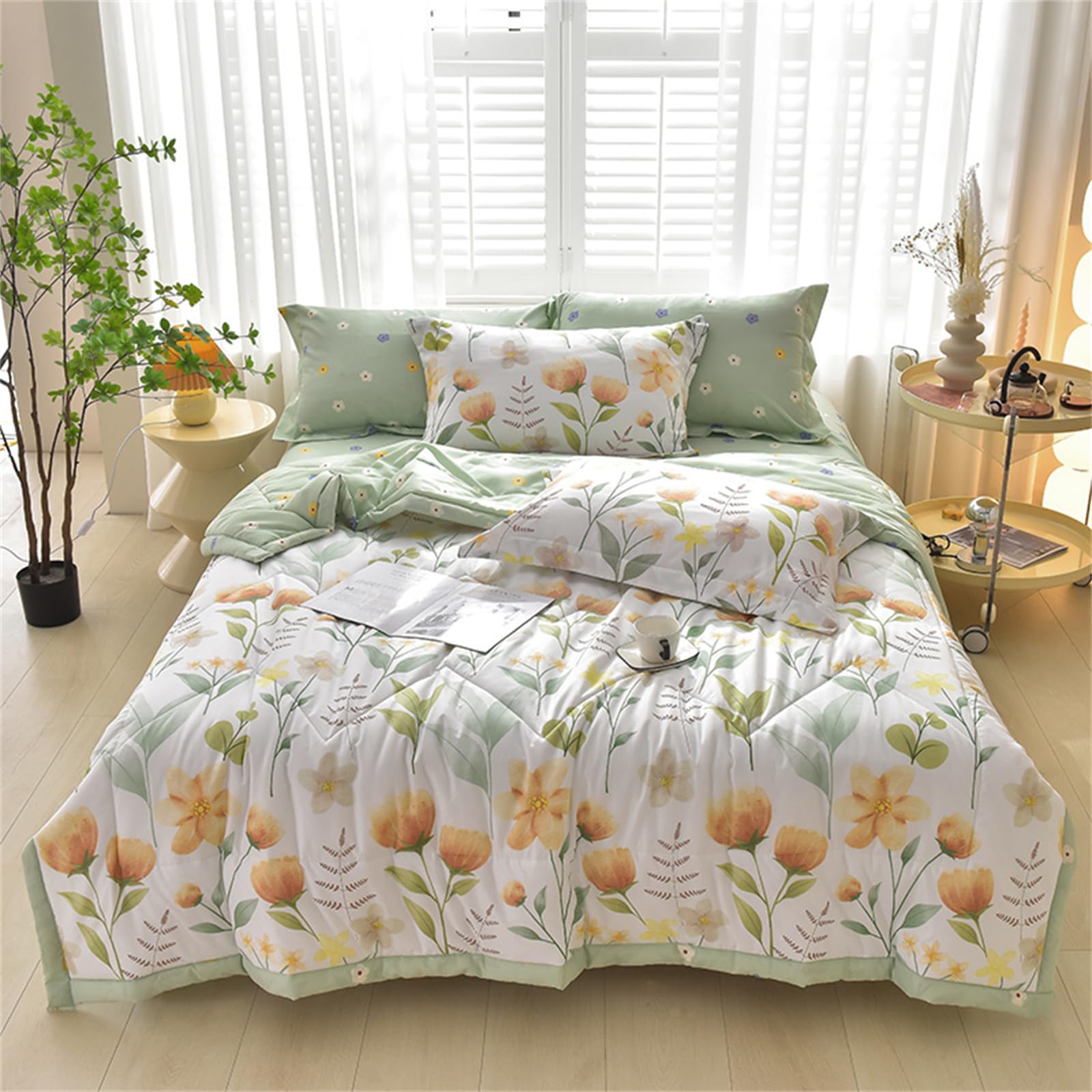Odot Coverless Duvet 2.5 Tog for Single Double King Size, Summer Duvet No Cover Cosy and Lightweight Quilt Breathable Bedspreads Quilted Throw for Beds (Golden flowers,200 * 230cm) — image 1