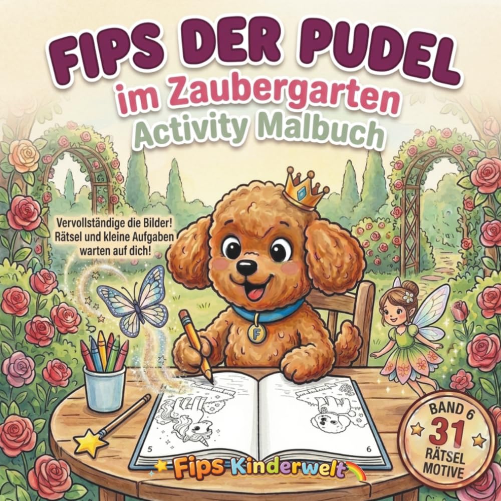 Fips der Pudel - im Zaubergarten - Activity Malbuch: Ein fantasievolles Activity- und Malbuch mit Rätseln, Suchbildern und Ausmalspaß für Kinder ab 6 Jahren (Fips Kinderwelt)