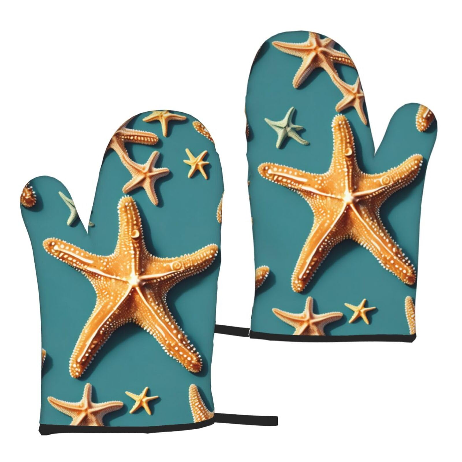 Beach Starfish Print Heat Resistant Universal Fit Oven Microwave Gloves Home Cooking Baking Grilling