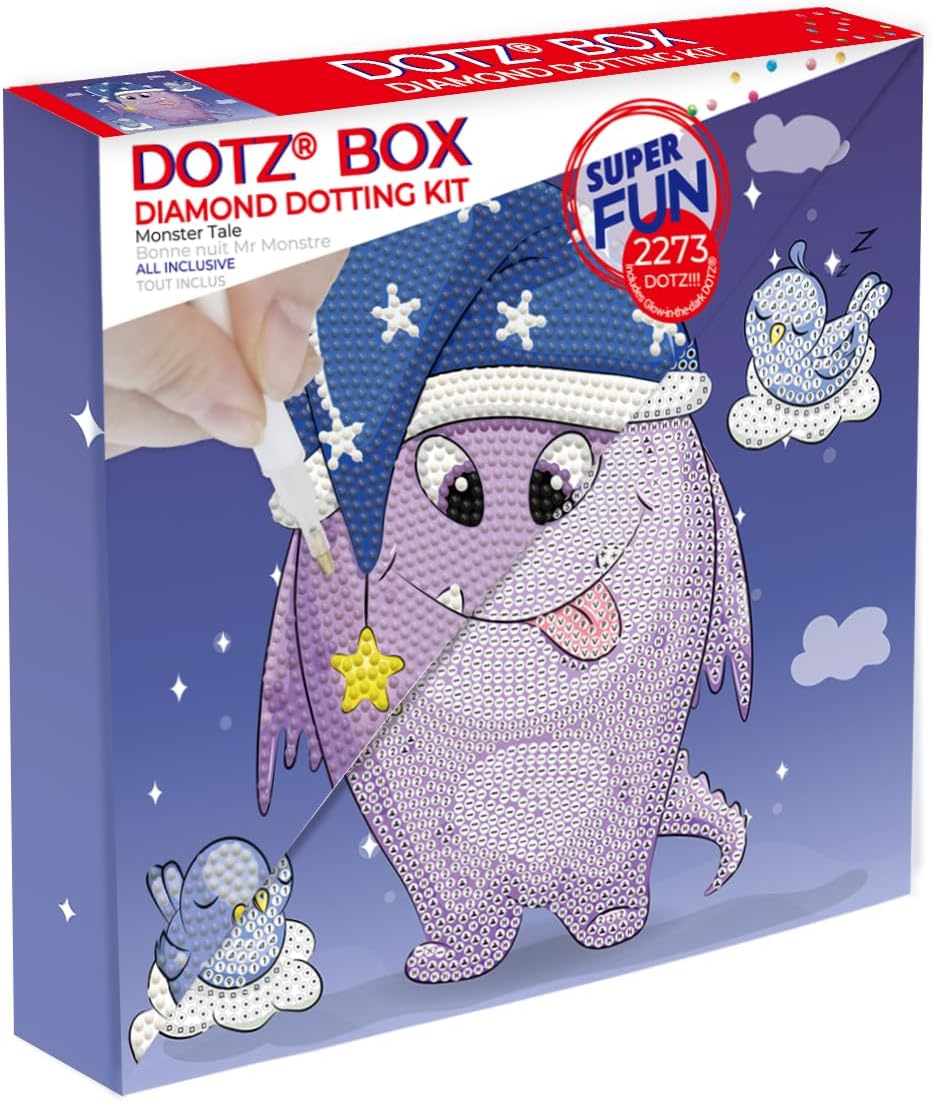 DIAMOND DOTZ Monster Tale Dotz Box Monster Diamond Painting Kits for Adults - Diamond Art Kits a Relaxing Creative Craft Kit with Dotz Gems 8.7"x8.7"