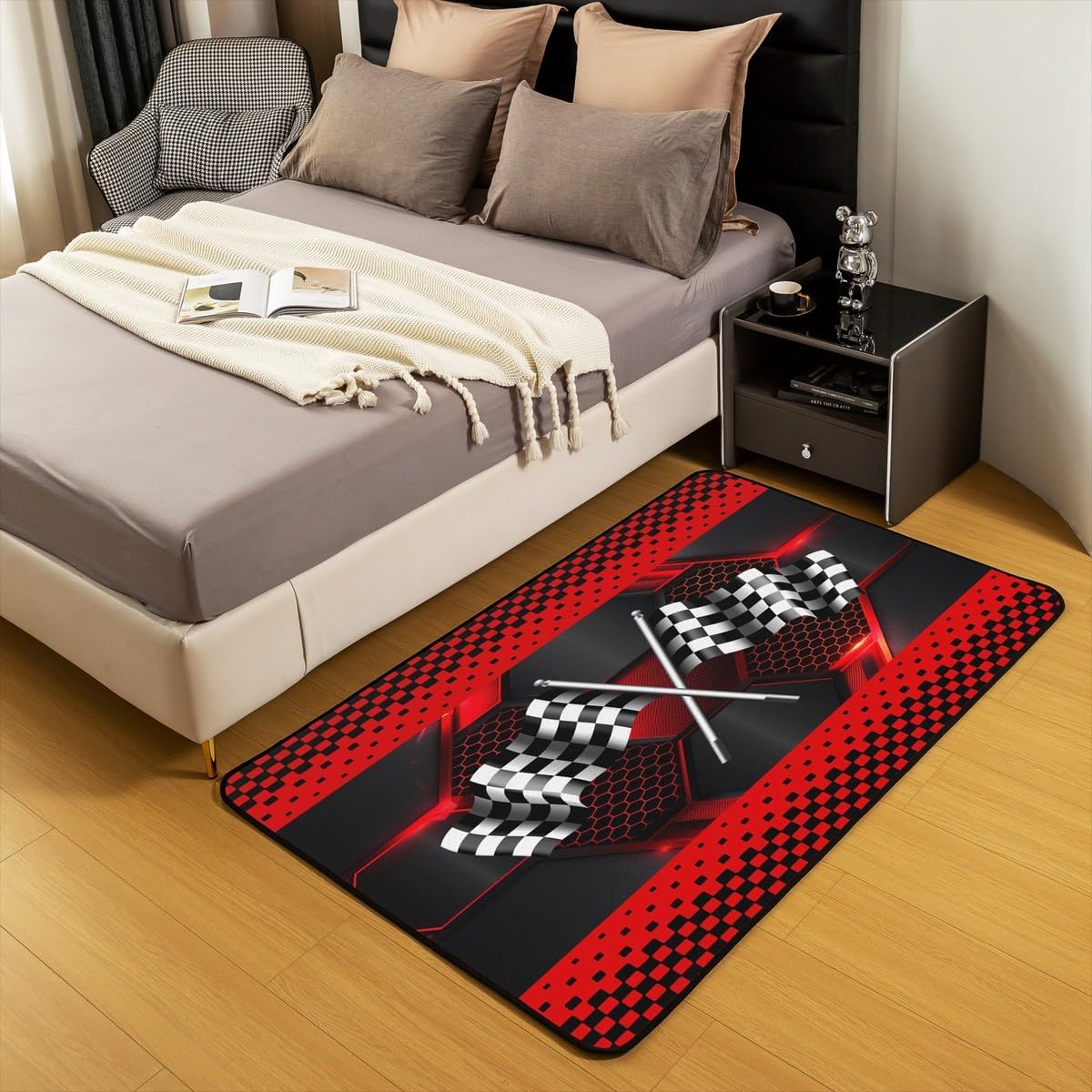 Feelyou Race Car Area Rug 5x7 Kids Race Checkered Sport Decorative Rug for Boys Girls Teens Honeycomb Extreme Sports Theme Living Room Rugs Cool Speed Indoor Floor Mat