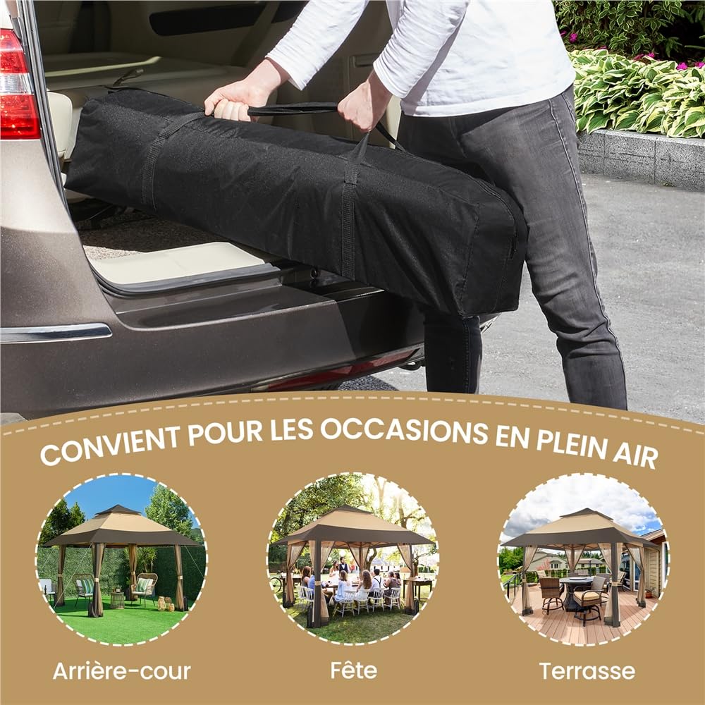 Yaheetech Tonnelle de Jardin 4×4 m Gazebo Abri Soleil Tente Pliante Autoportante avec Toiles Moustiquaires