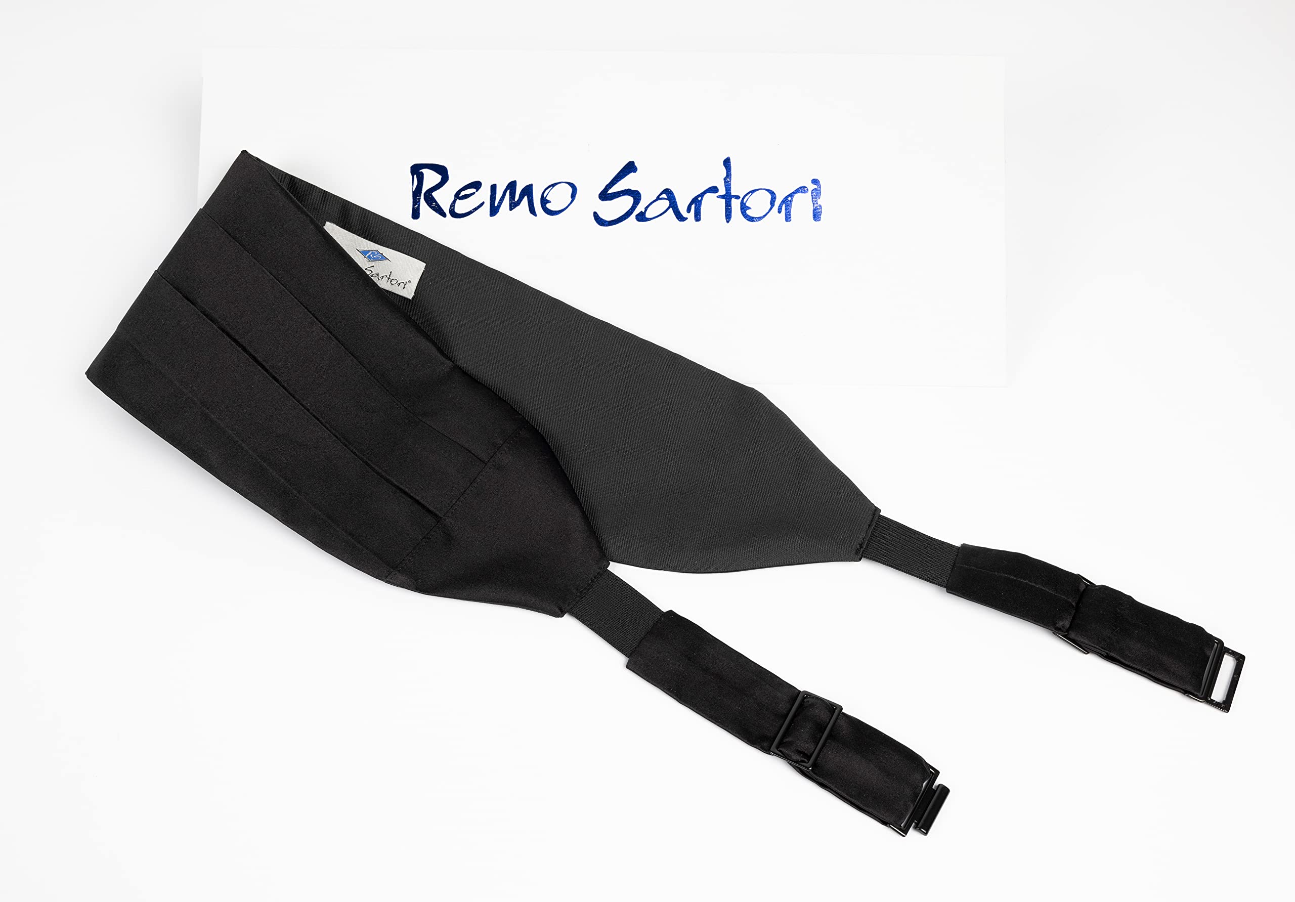 Remo Sartori Made in Italy Satin Noir Ceinture de Smoking Homme, Ajustable, Soie