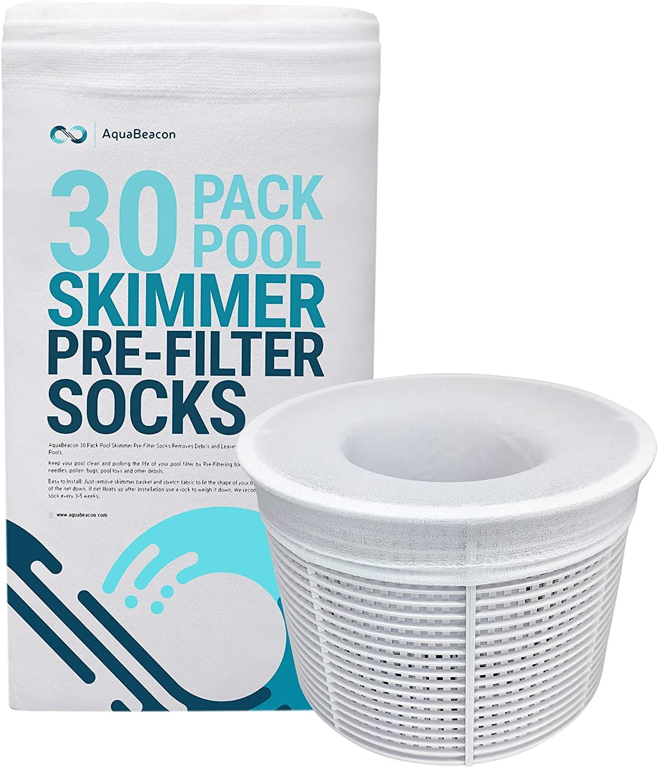 Aquabeacon Premium 30-Pack Original Longer Lasting Pool Skimmer Socks Ultrafine Mesh Perfect Pool & Spa Savers for Filters, Baskets, and Skimmers