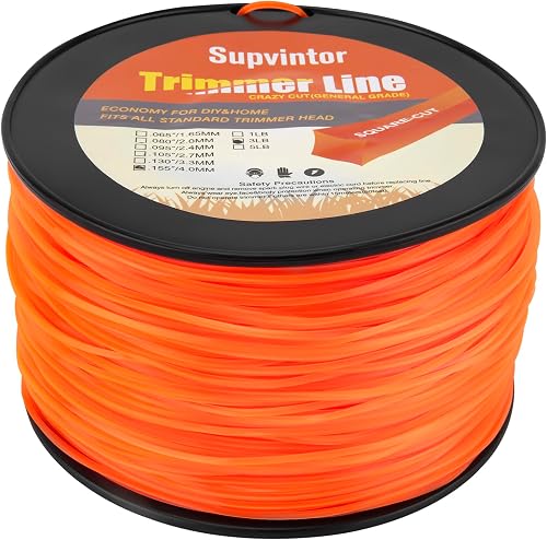155 Trimmer Line Heavy Duty Square, 155 Weed Eater String, String Trimmer Line .155, Commercial Weed Trimmer String 155, Weed Wacker String .155inch-288ft-3lb Fits Most String Trimmer(Square)