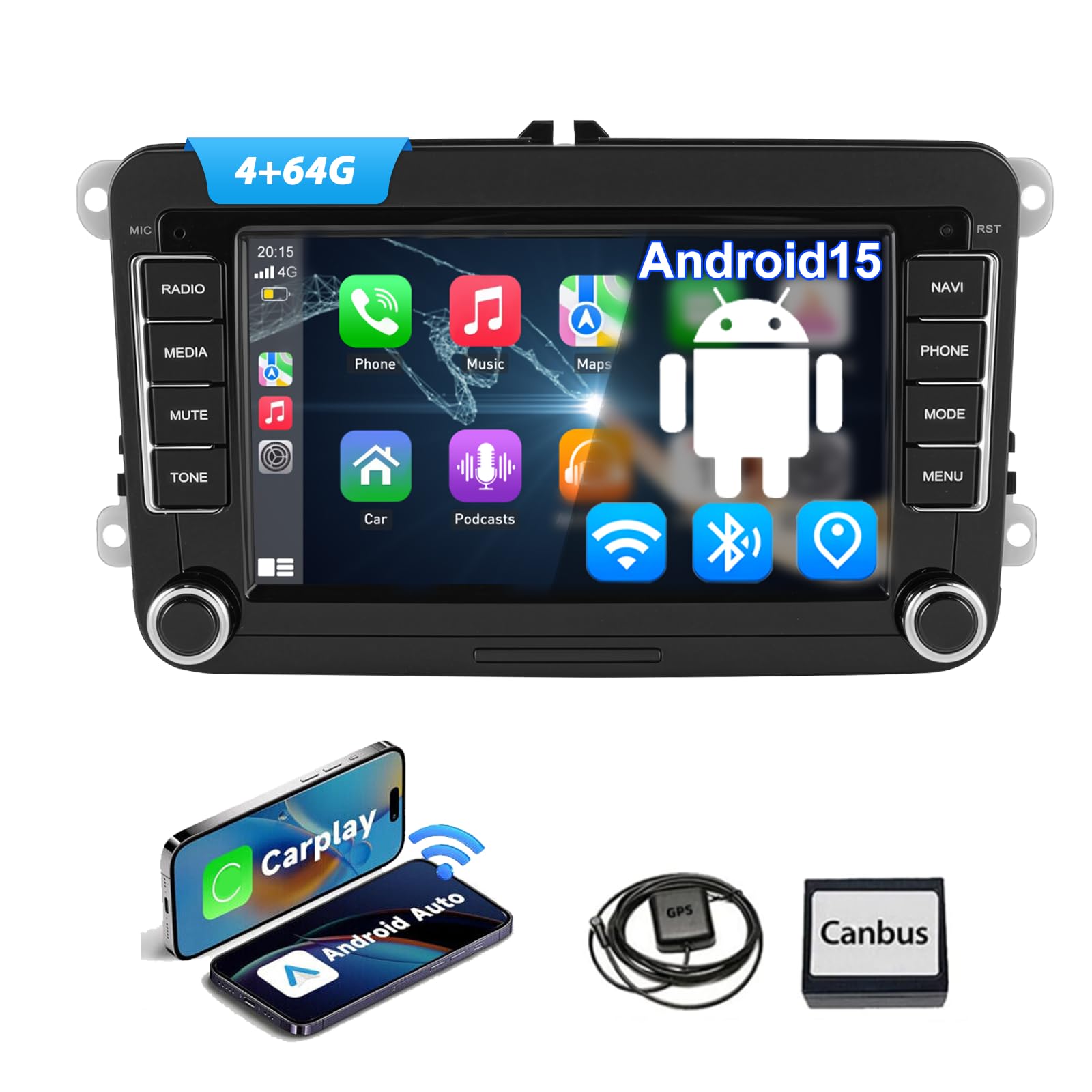 ESSGOO True 4+64G Android15 Autoradio mit Wireless Carplay und Android Auto