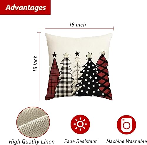 Miniatura 3 de Juego de 2 fundas de almohada de 18 x 18 pulgadas con diseño de árboles de Navidad rojos, lavables a máquina, suaves, para el hogar, sala de estar,