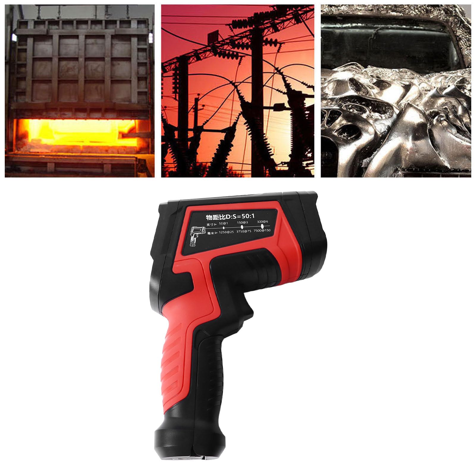 ViaGasaFamido Termómetro Infrarrojo Pistola de Temperatura Digital sin Contacto ABS 26 a 1976F Emisividad Ajustable 50 1 Relación de Distancia para Cocinar HVAC Uso Industrial Automotriz
