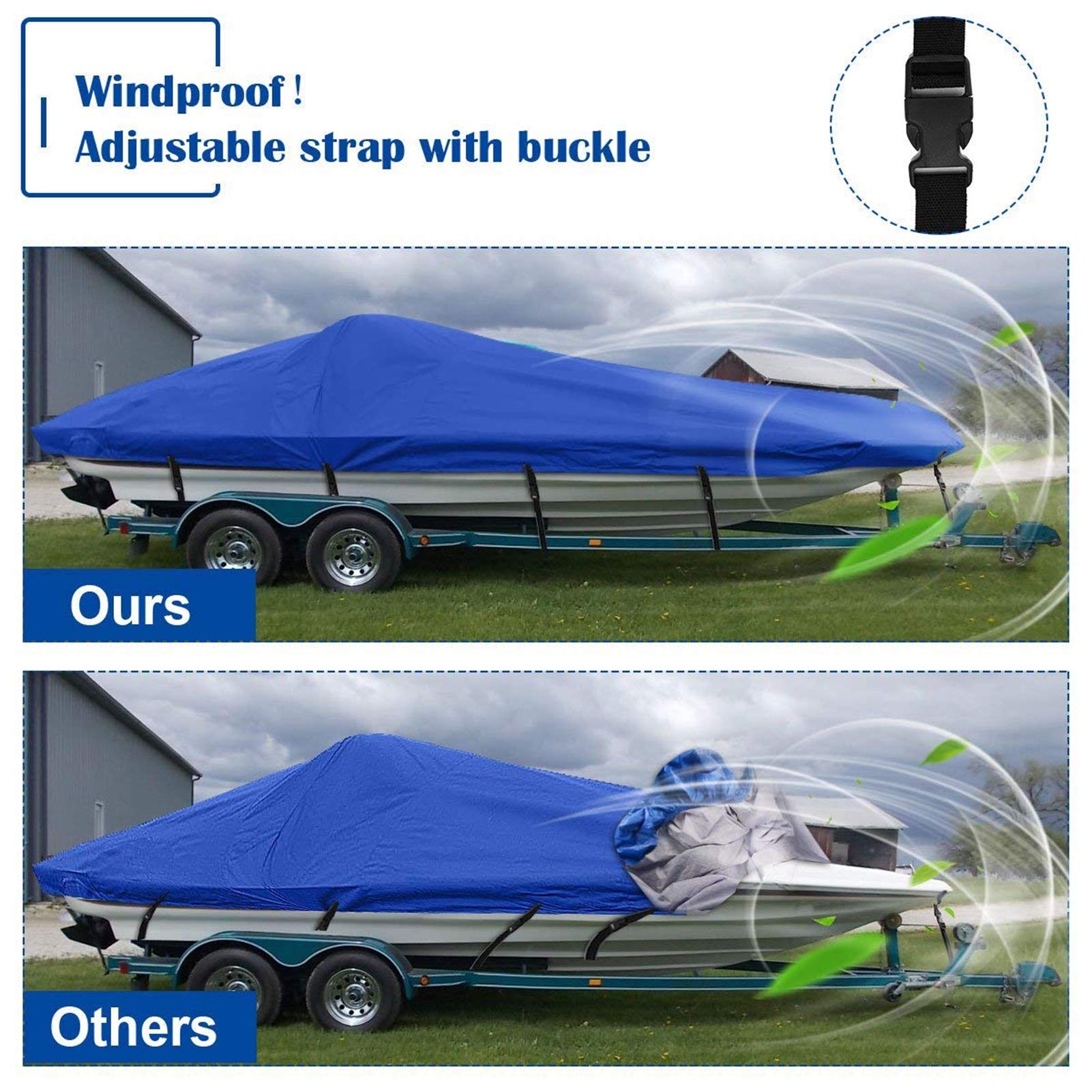 Housse Bateau 600D Oxford Imperméable 21-24FT - Taud Anti-UV Anti-Neige Avec Corde Fixe, Protection Toutes Saisons