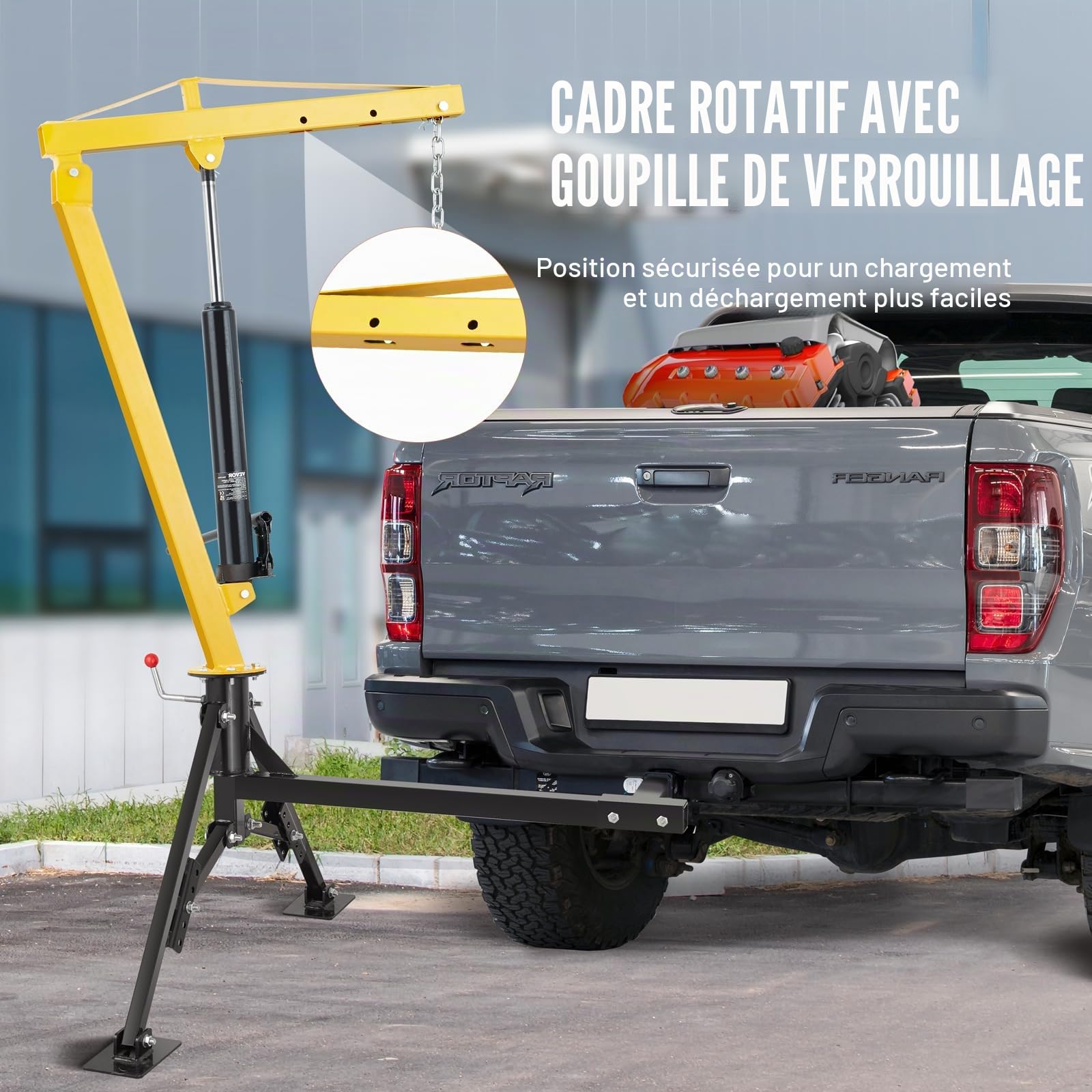 VEVOR Grue hydraulique pour camionnette, capacité 454 kg grue montée sur attelage, pivotante à 360°, capacité 500 lb, 750 lb, 1000 lb, pour soulever des marchandises de construction, foresterie, usine
