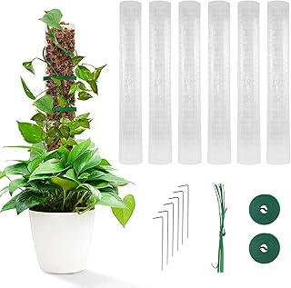 6 Pcs Moss Pole, 4×24'' Bendable Stackable Moss Pole for Plants Monstera, Plant Poles for Climbing Plants, Moss Pole Plant Support, Garden Trellis Plant Stick Stakes for Climbing Plants Growth Upwards