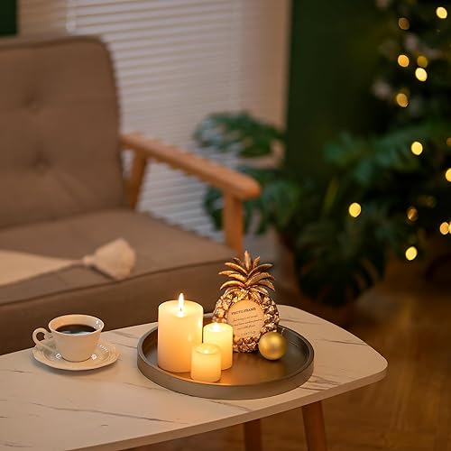 Miniatura 6 de Hanobe Bandeja decorativa para mesa de centro bandeja de madera dorada champán de 11.8 pulgadas, redonda de madera rústica, centro de mesa,