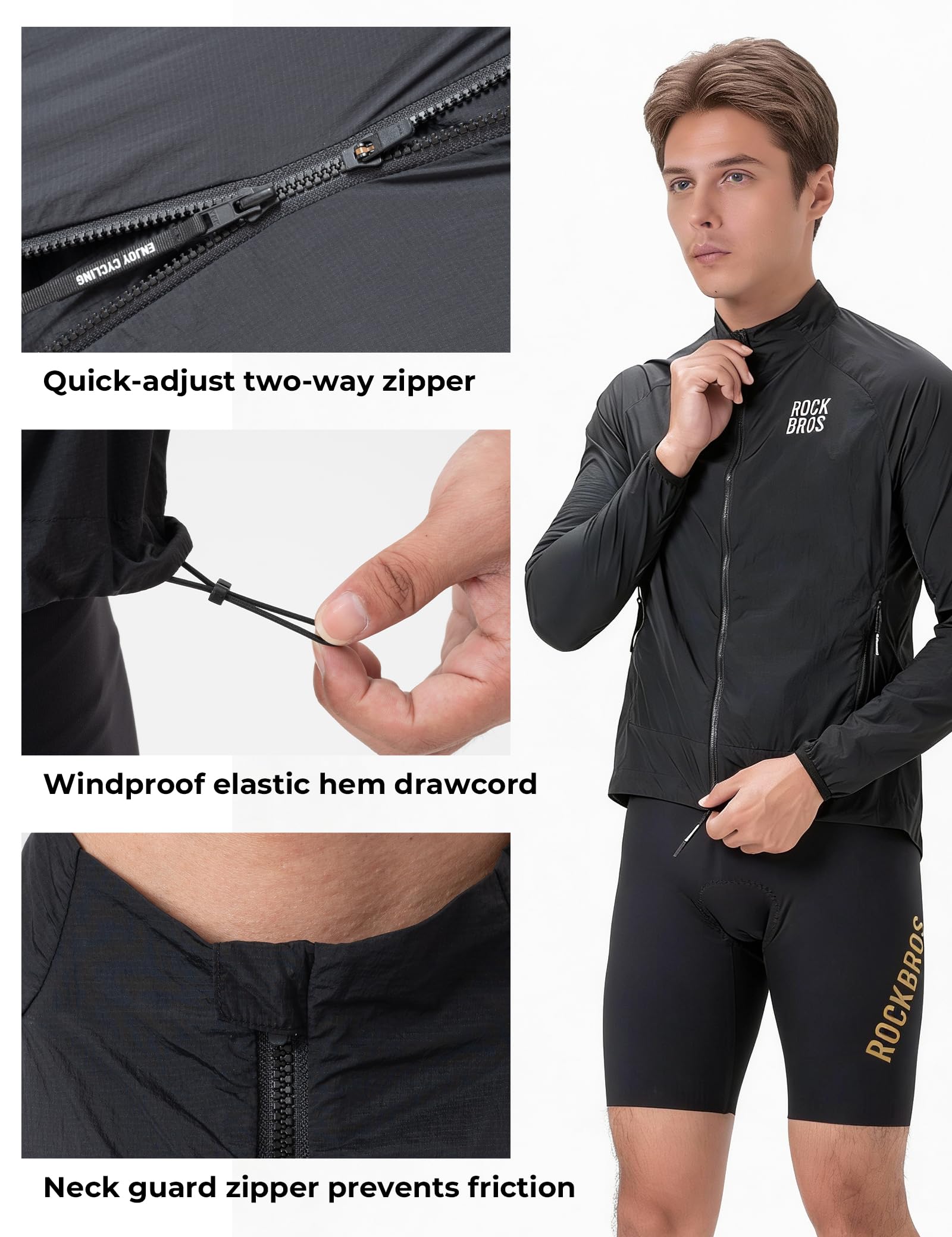 ROCKBROS Winddichte Fahrradjacke Herren Damen, Leichte Atmungsaktive Schnelltrocknende Windbreaker Radsportjacke, Faltbare Laufjacke mit Taschen für Radfahren MTB Outdoor Joggen