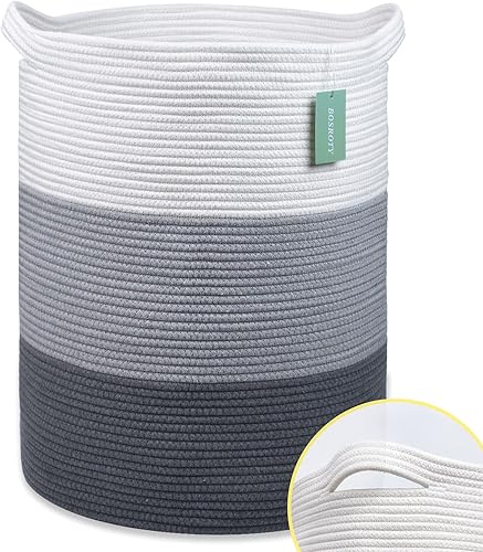 Cesta grande para ropa sucia para niñas y niños, 72 litros, canasta alta para ropa sucia, cesta de manta tejida de cuerda de algodón para