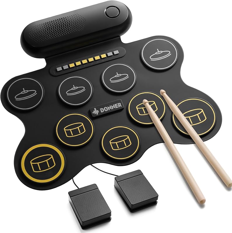 Donner Electric Drum Set for Kids, 9 Pads Electronic Drum Kit with Built-in Speaker, Roll Up Digital Drum Pad for Children with Recording, Gift for Holiday, Christmas and Birthday, DED-20Q