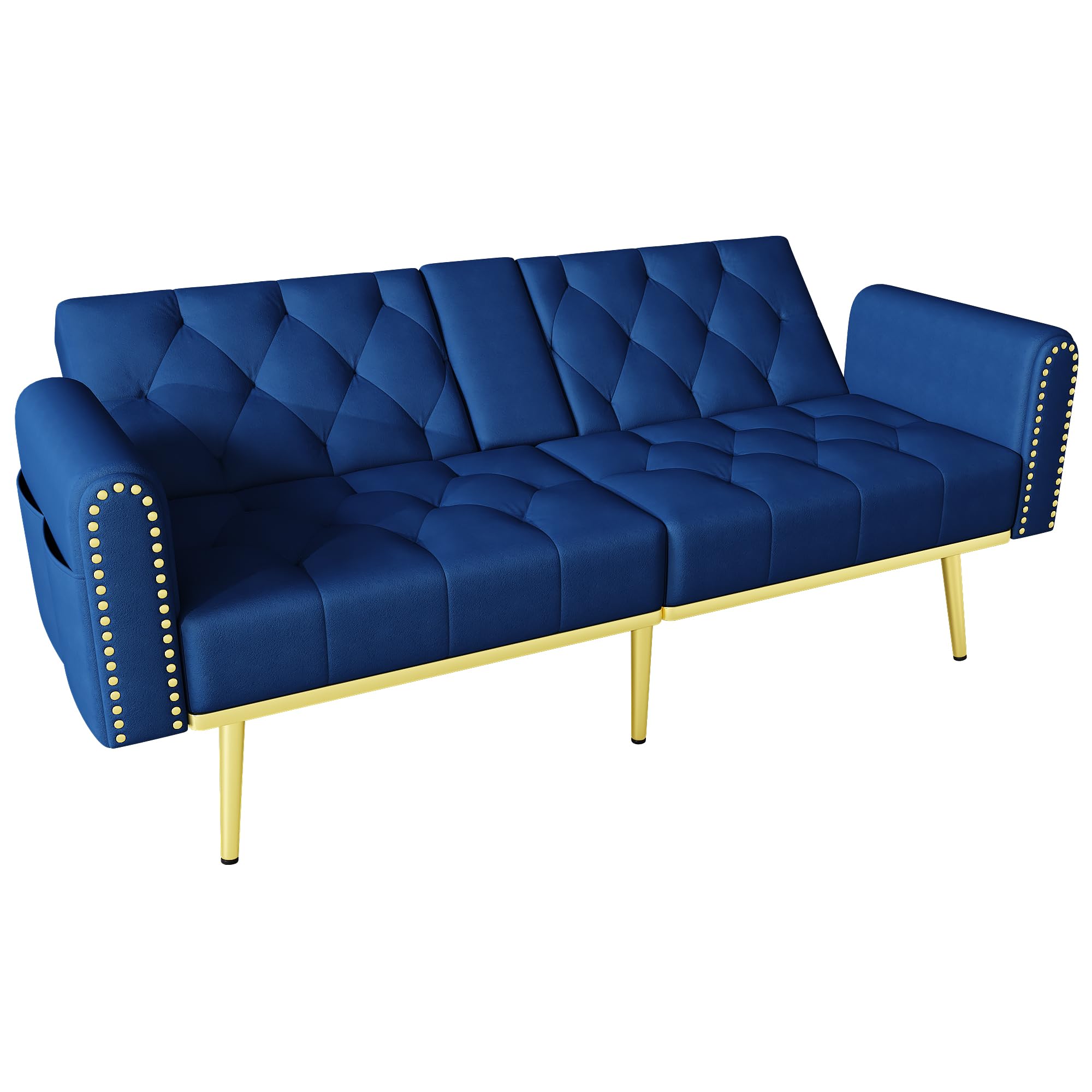 SACOOL Sofá cama doble plegable con función reclinable, tres ángulos de inclinación ajustables, soporte para bebidas, funda de tela, color azul, adecuado para salón, dormitorio, cine en casa