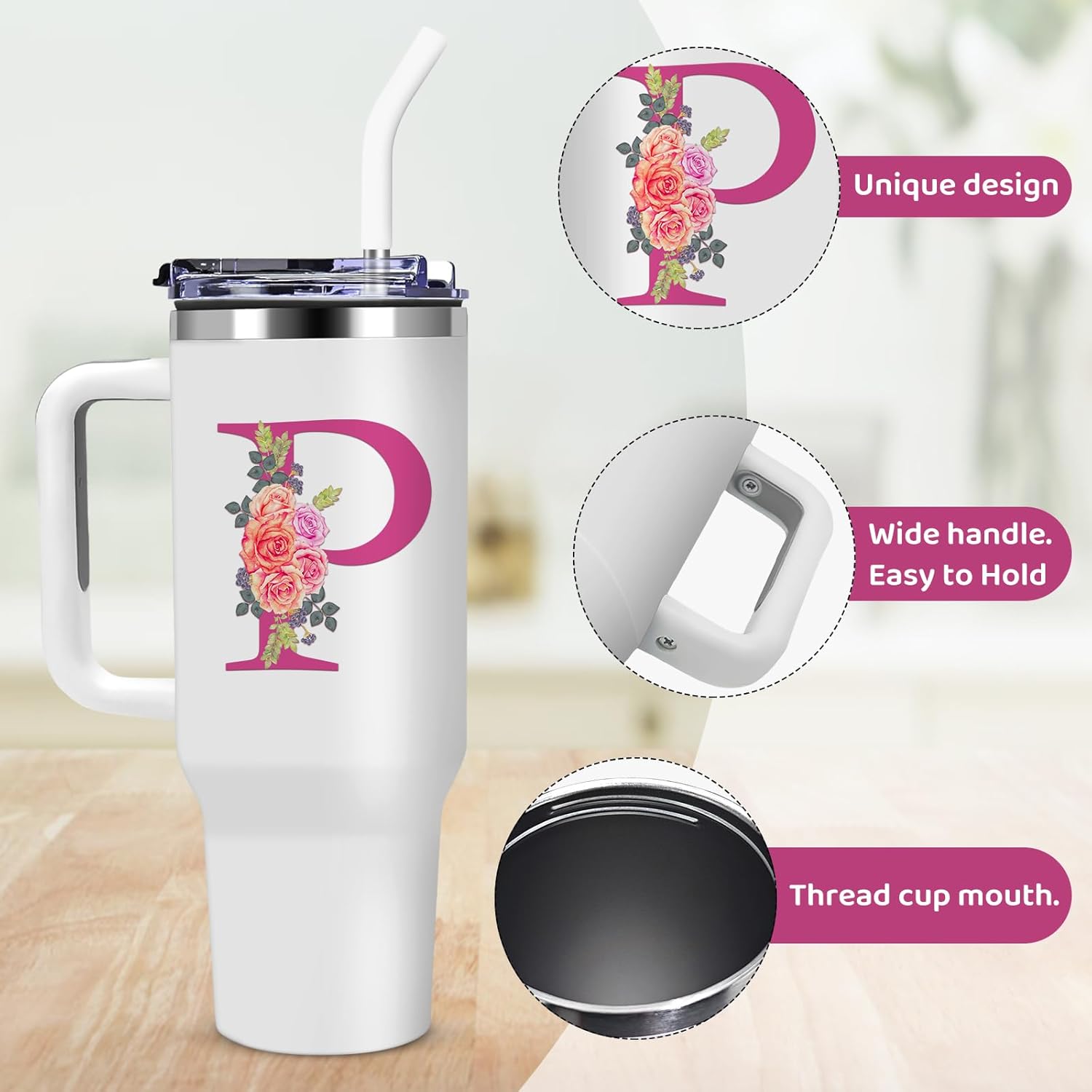 Personalized Gifts for Women,Birthday Gift for Sister,Wife,Best Friend,Monogrammed Customized Gifts,Travel Tumbler,Iced Coffee Tumbler,for Christmas,Halloween-P - Image 3