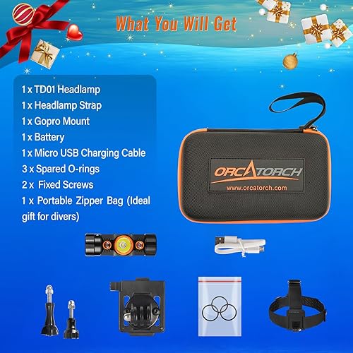Miniatura 7 de ORCATORCH TD01 Diving Headlamp 1200 Lumens Scuba Dive Light 5 Modes Dual-Color (White/Red) Professional Underwater 150m Headlight, IP68 Waterproof