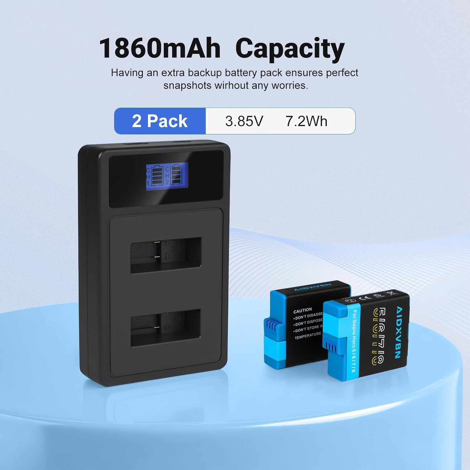 2-Pack Hero 8/7/6/5 Replacement Battery, Compatible with Gopro Hero 8/7/6/5 Camera Battery