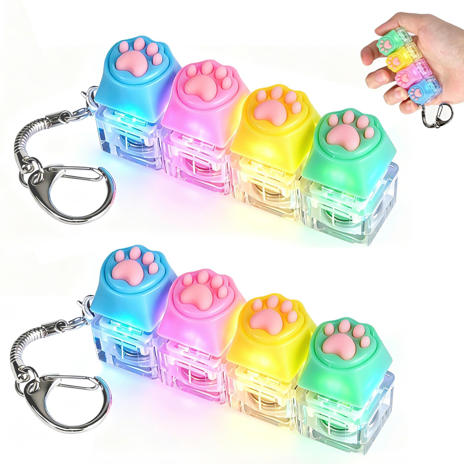2PCS Keyboard Fidget Toy, Cute Cat Paws Fidgets Keyboard with 4 Button, Mechanical Clicker Switch Light Up, Anxiety Relief Stress Fidget Toys for Kids and Adults, Travel Office Home