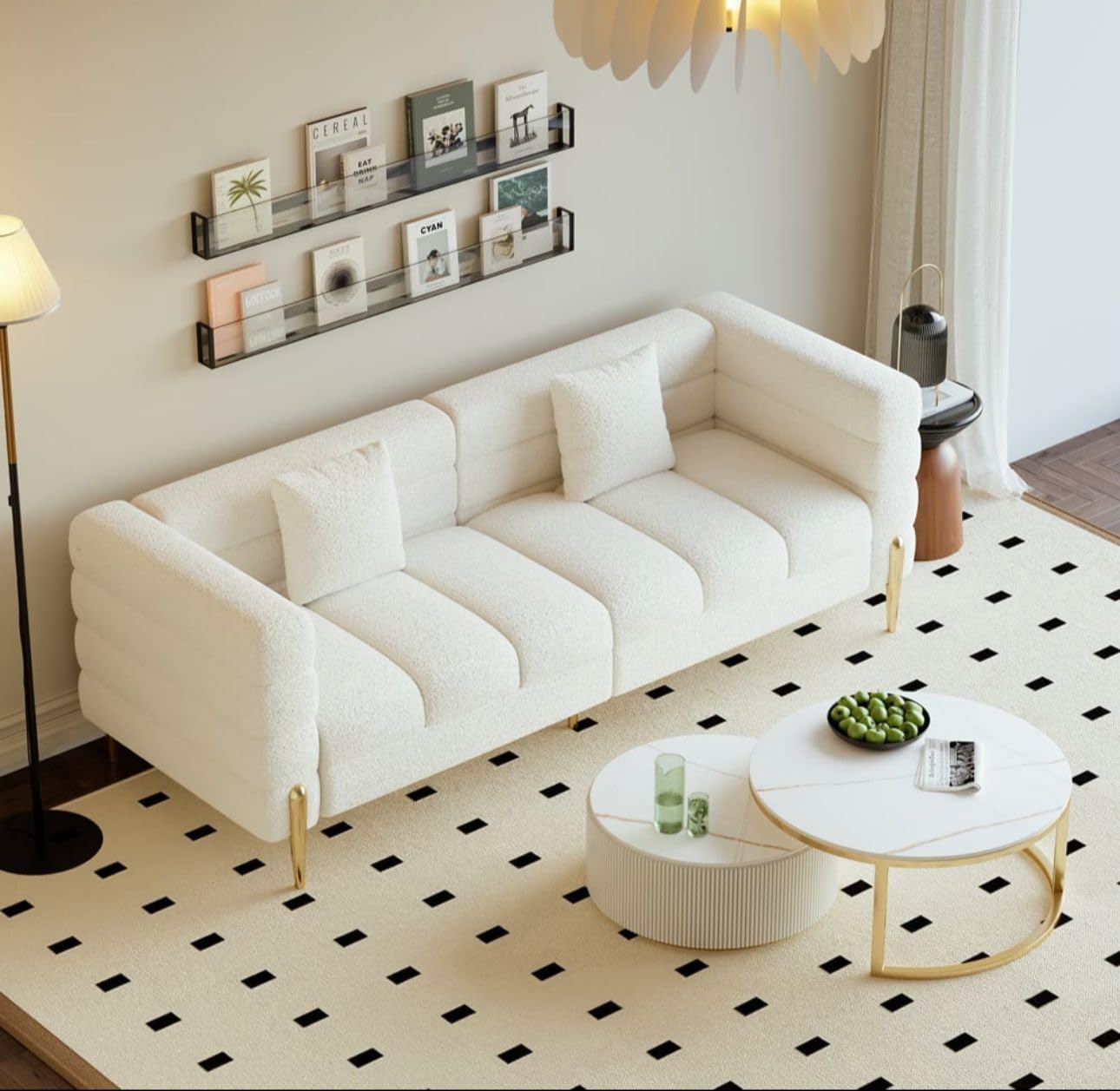 Comfort 78.7" Modern 3 Seater Sofa Three Seater Sofa for Living Room Guest Room Hotels Office, White-image-38