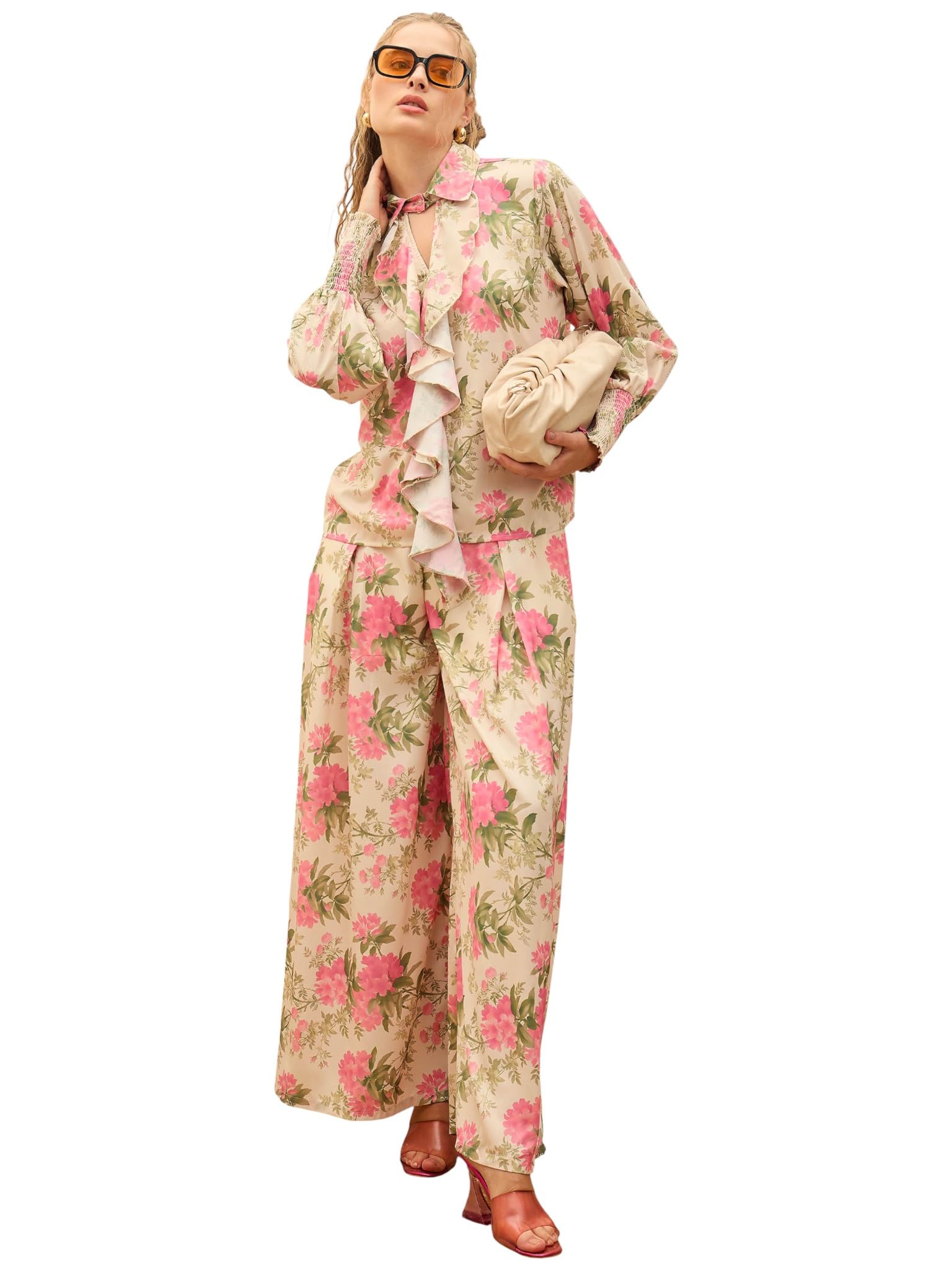 sassafras Women's Floral Top with Flared Pants-picture-13