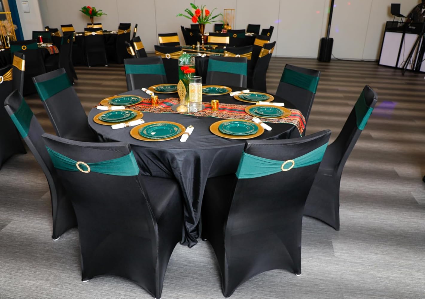 Goodluck 350 PCS Disposable Retro Green with Gold Rim Plastic Dinnerware Set