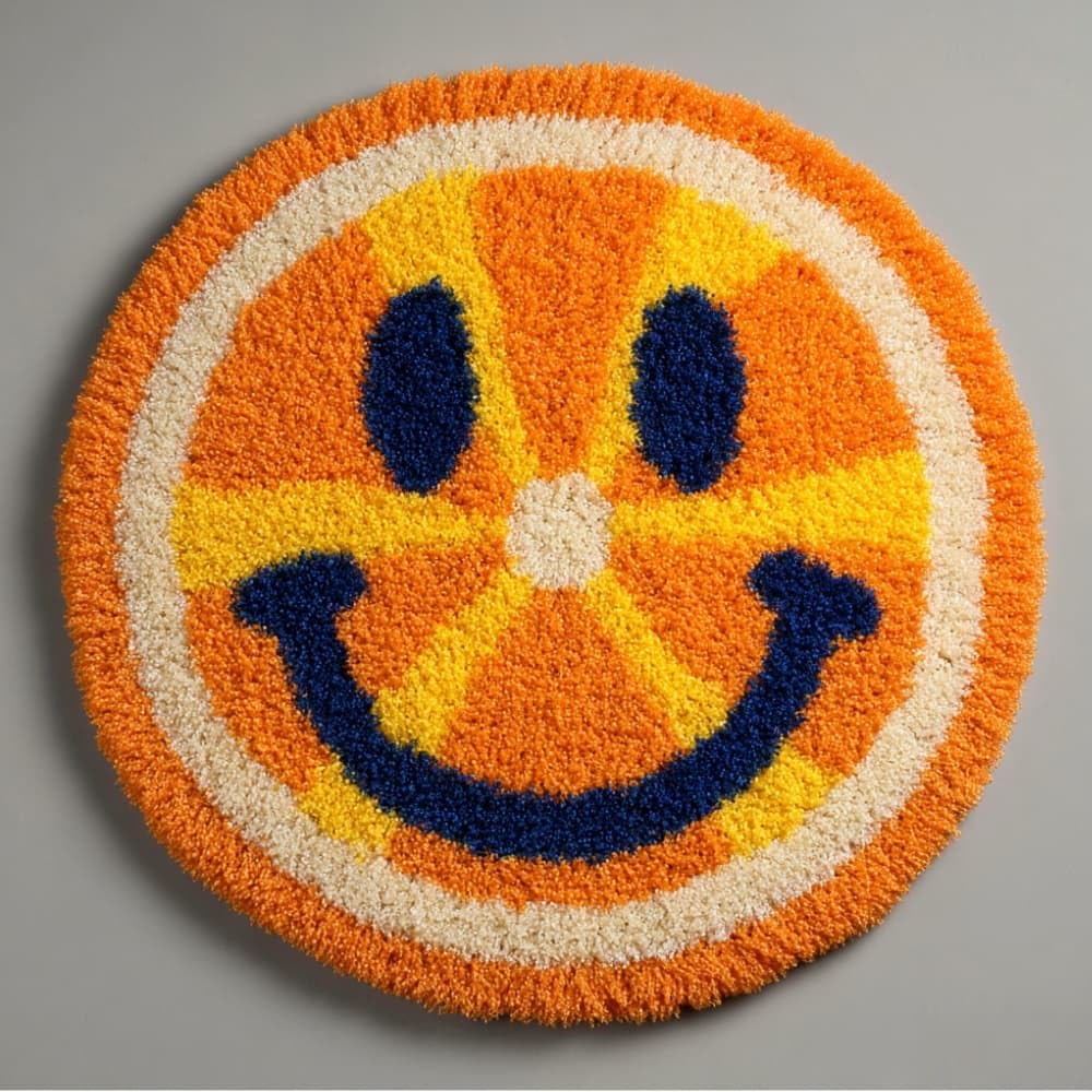 Round Latch Hook Rug Kits Fruit Orange For Adults And Starter 50*50Cm