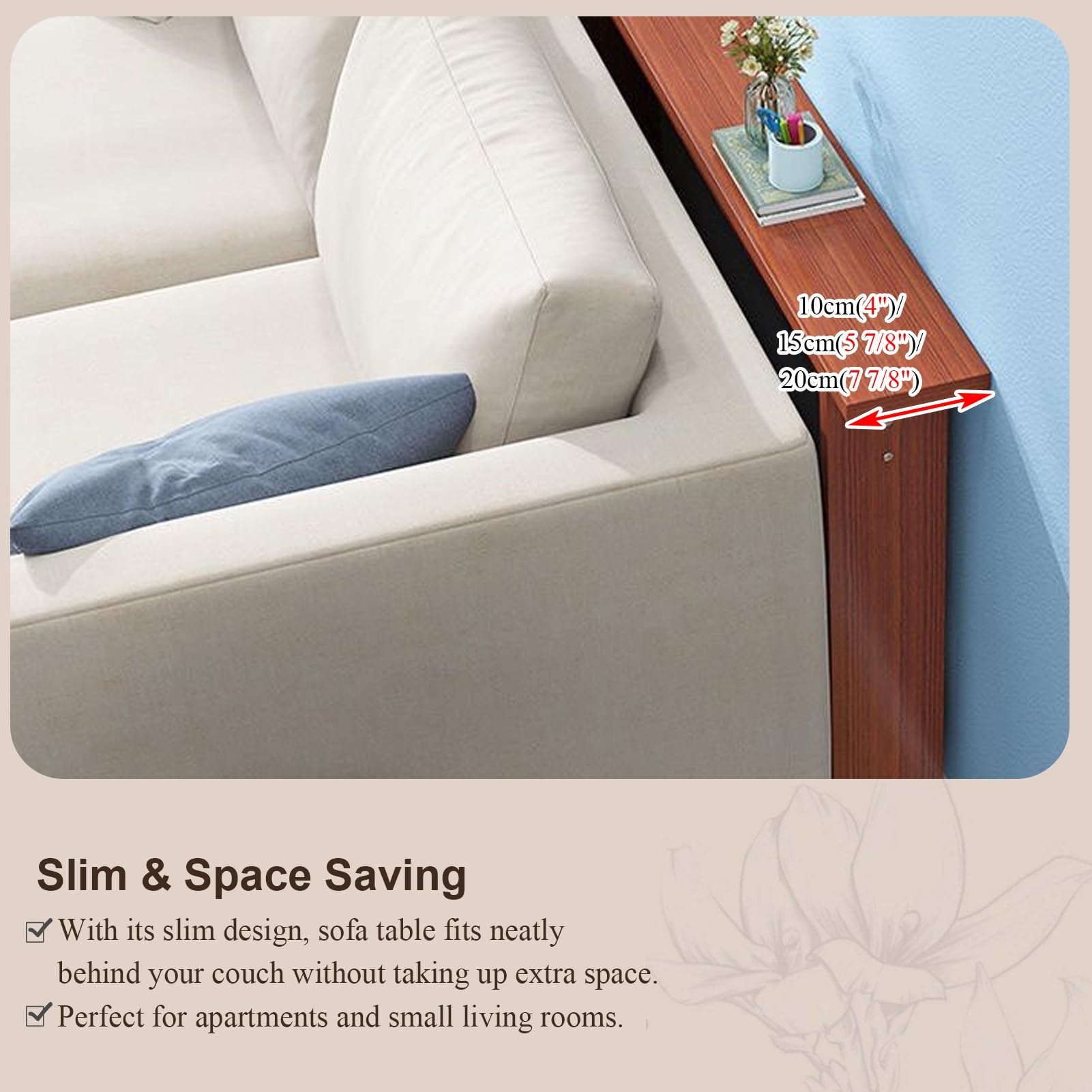 UrbanUp Mueble Detras Sofa Mesa Consola de Madera Detrás del Sofá, Tamaño y Color Personalizados Mesa Estrecha con Barra de Soporte, Ahorro de Espacio Detrás(Style C,80x10x65CM (31.5x4x25.6))
