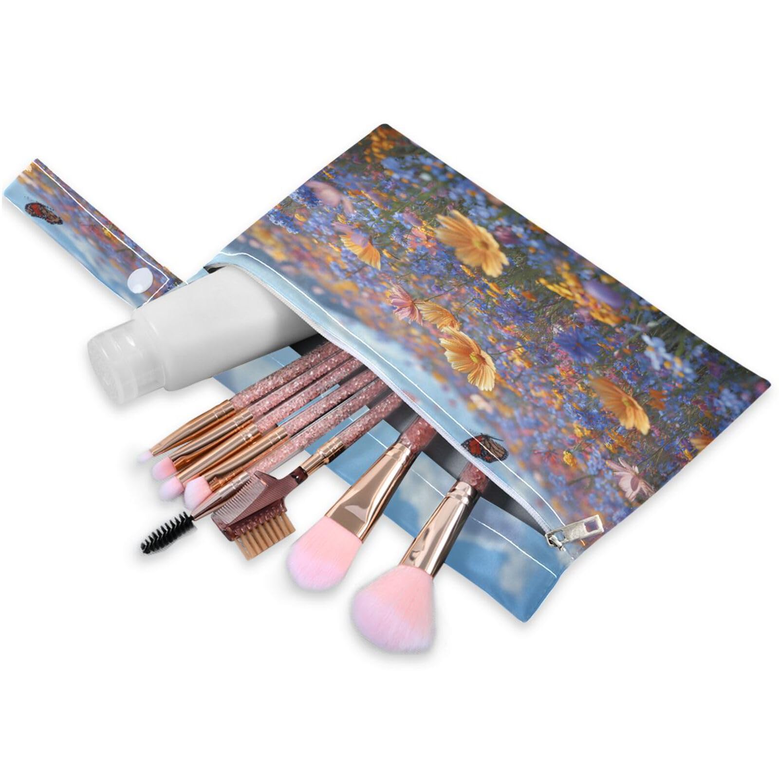 ATTX Colorful Wildflowers Meadow Wet Dry Bags 2-Pack - Reusable Cloth Diaper Storage for Travel, Beach & Gym | Multi-Use Waterproof Bags for Swimsuits, Baby Clothes, Sports Gear#362