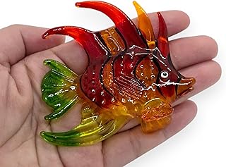 WitnyStore 3" Red Orange Green Lionfish Sea Lion Fish Artistic Blown Glass Figurine Hand-Blown Statue Tabletop Decoration Unique Collectible for Adult Collectors Handcrafted Elegant Home Room Decor