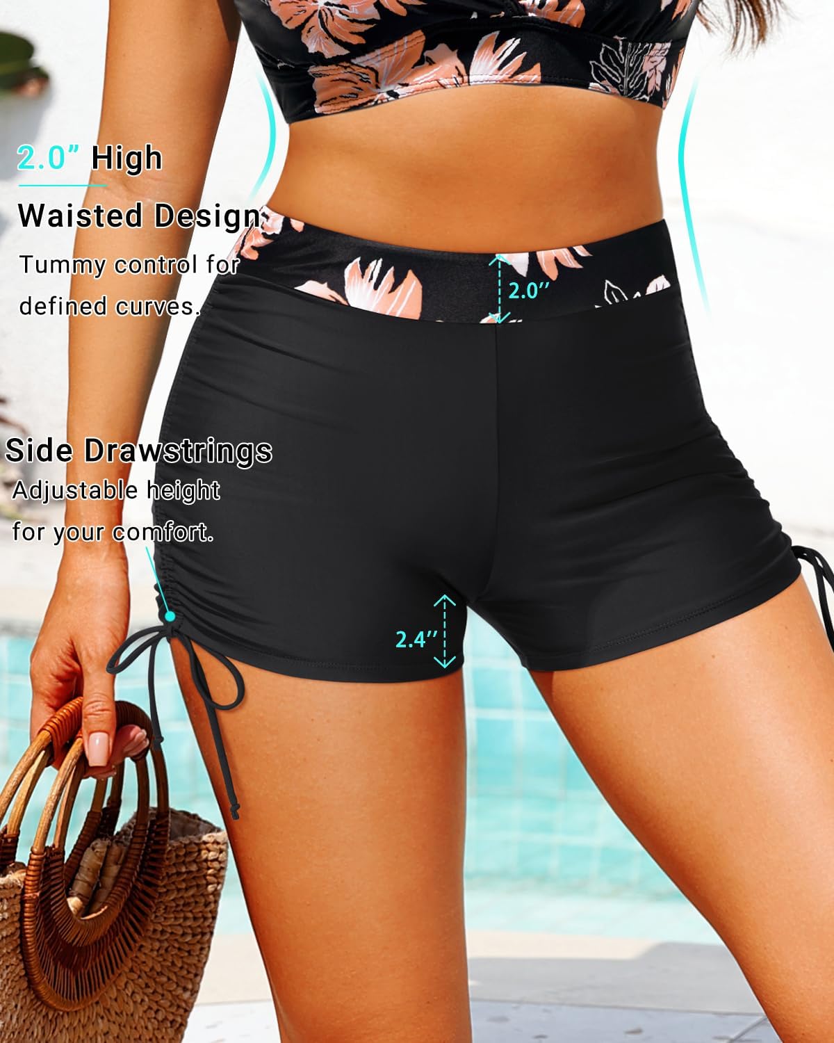 Yonique Women Bikini Set with Swim Shorts 2 Piece Swimsuit with Boyshorts Halter High Waisted Bathing Suit - Image 5