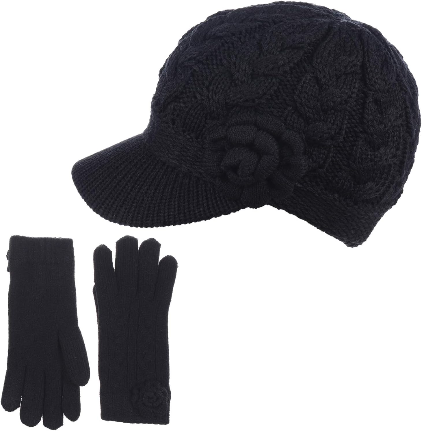 Soft Winter Fleece Lined Knit Hat and Glove Set