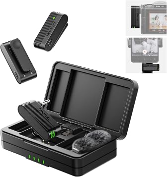 Ulanzi A100 Wireless Microphone, Pin Microphone, External Smartphone Microphone, 360  Pickup, Noise Cancelling, Can Be Used Simultaneously by 2 People, with Charging Case, 2.4GHz, 20m