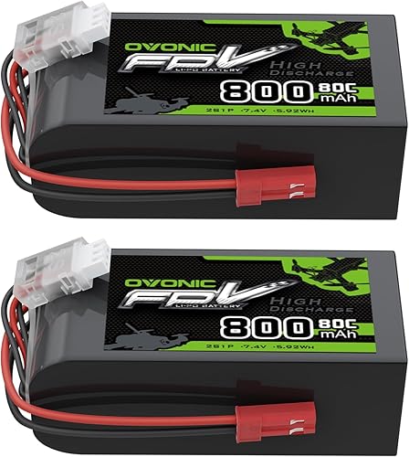 OVONIC Batería Lipo de 7.4V 80C 800mAh 2S con enchufe JST 1 paquete que incluye 2 baterías