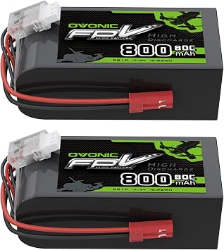 OVONIC 7.4V 80C 800mAh 2S Lipo Battery with JST Plug [1 Package Including 2 Batteries]